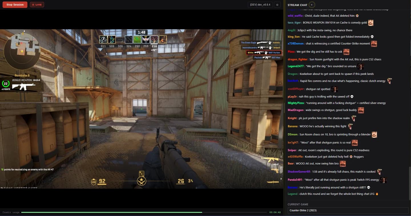 Counter-Strike gameplay with Not Real Live chat reactions